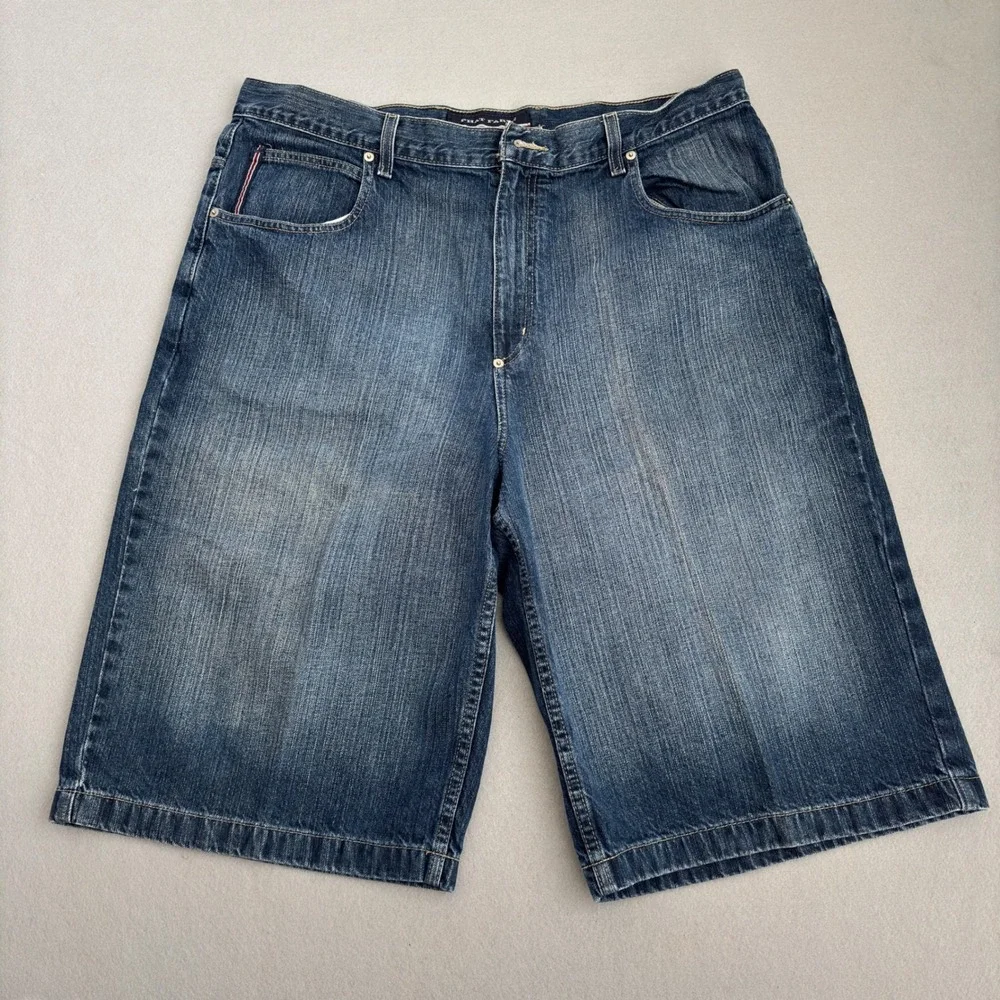 Phat Farm Men Baggy Denim Shorts Blue Medium Wash Y2K Hip Hop Size 40 FB509H380R